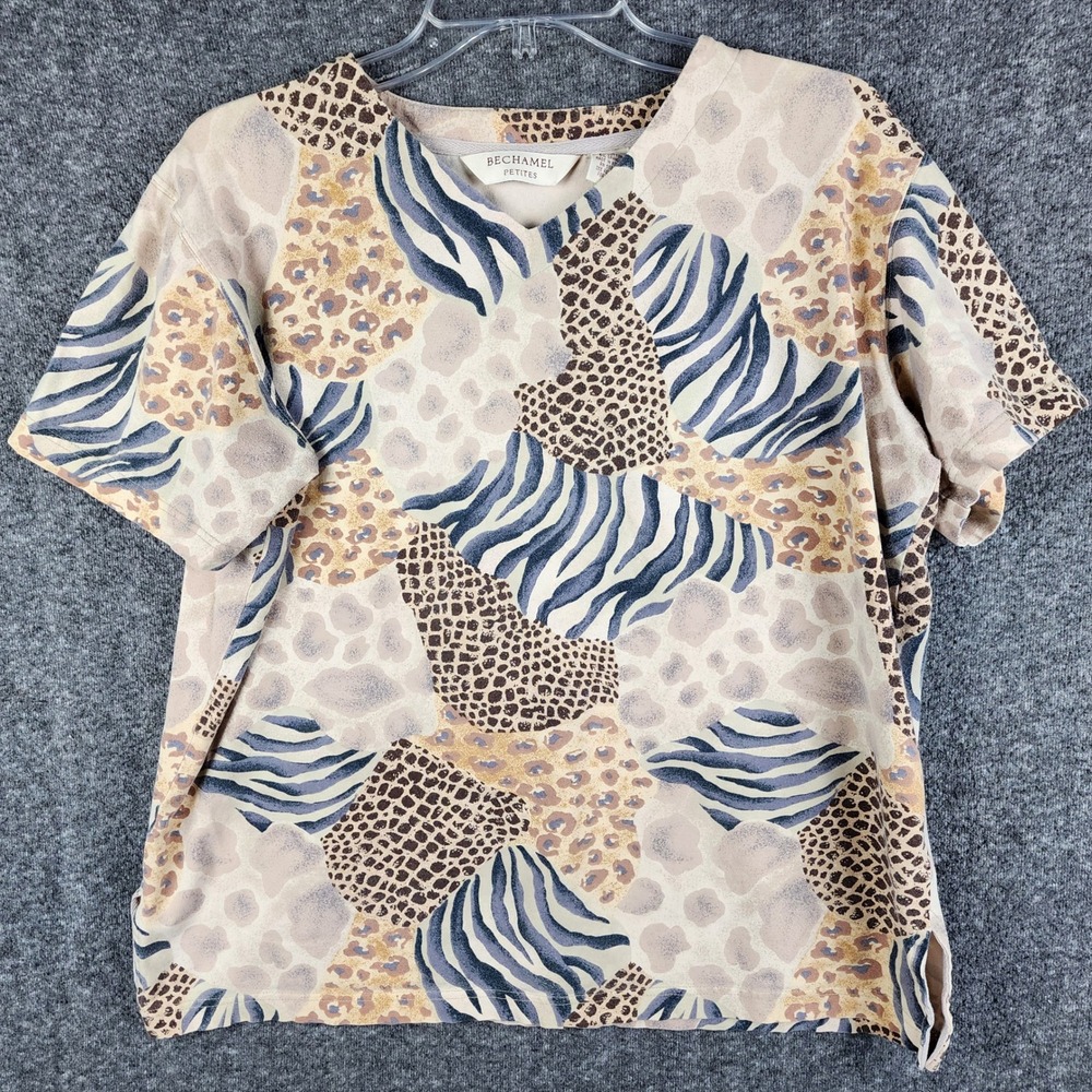 Bechamel T-Shirt Womens PL Petites Animal Print Patchwork Beige EUC
